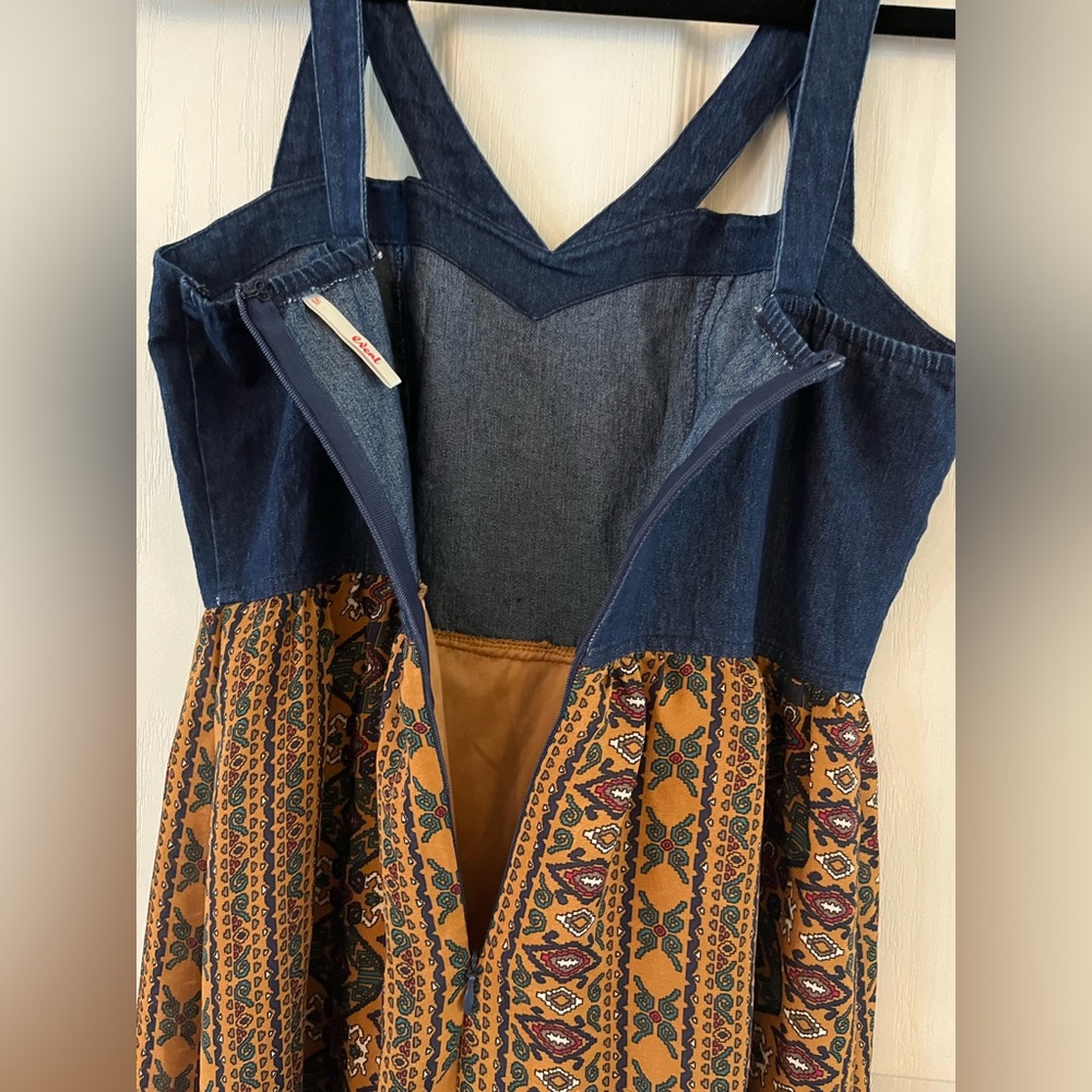 Blue denim top print bottom high-low dress by Event, juniors medium small EUC - Picture 6 of 16